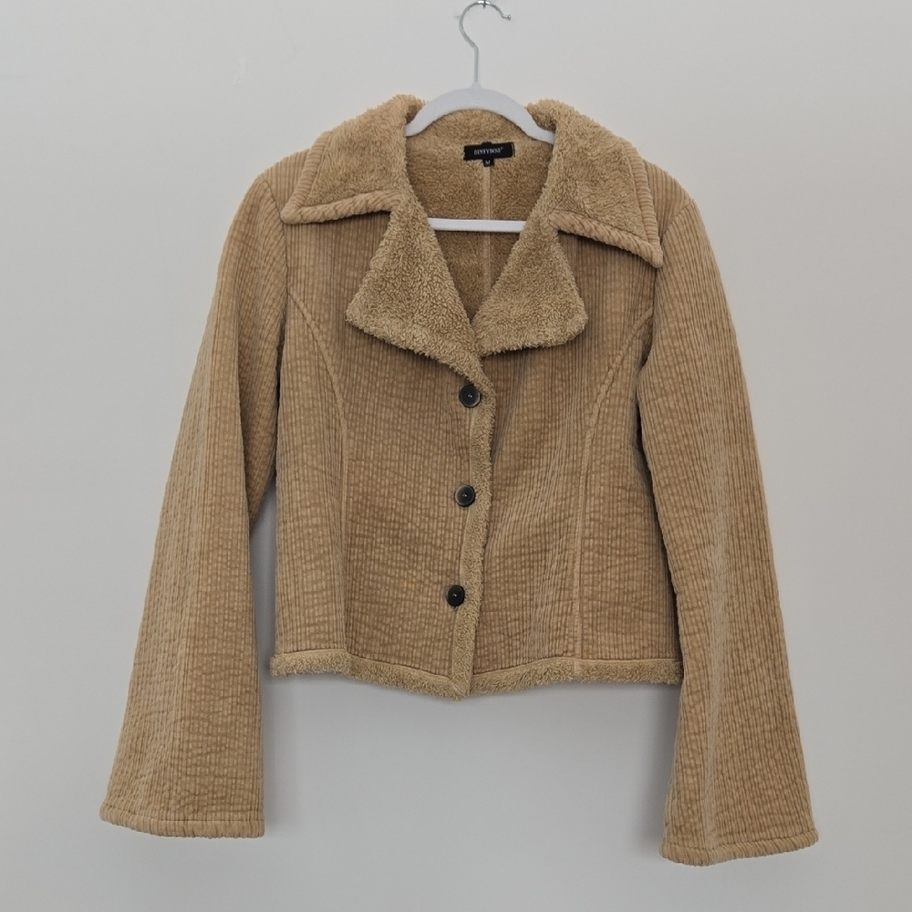 Denny Rose Tan Corduroy Penny Lane Style Bell Sleeve Jacket Sherpa lined size M